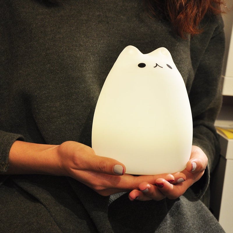WoneNice Cute Kitty Night Light, Rechargeable Silicone Cute Lamp with Warm White & 7-Color Breathing Modes, Touch Sensor Control, Gift for Women Mom Teen Girls Kids Toddler Baby - Image 4